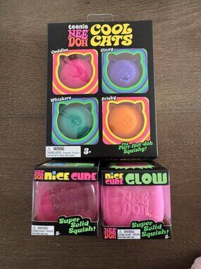 NeeDoh BUNDLE Lot 3 Cool Cats 4pk Glow Nice Cube Pink Nee Doh